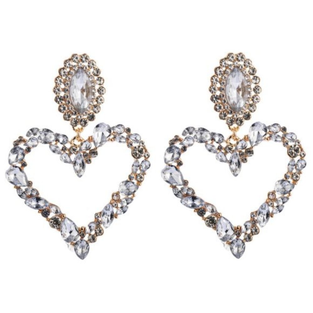New Large Heart Chunky Rhinestone Earrings